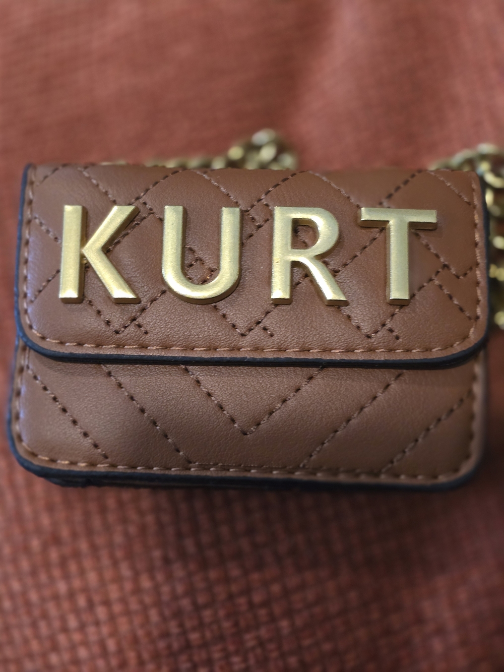 Kurt Quilted Mini Crossbody Bag in Brown with Gold Hardware